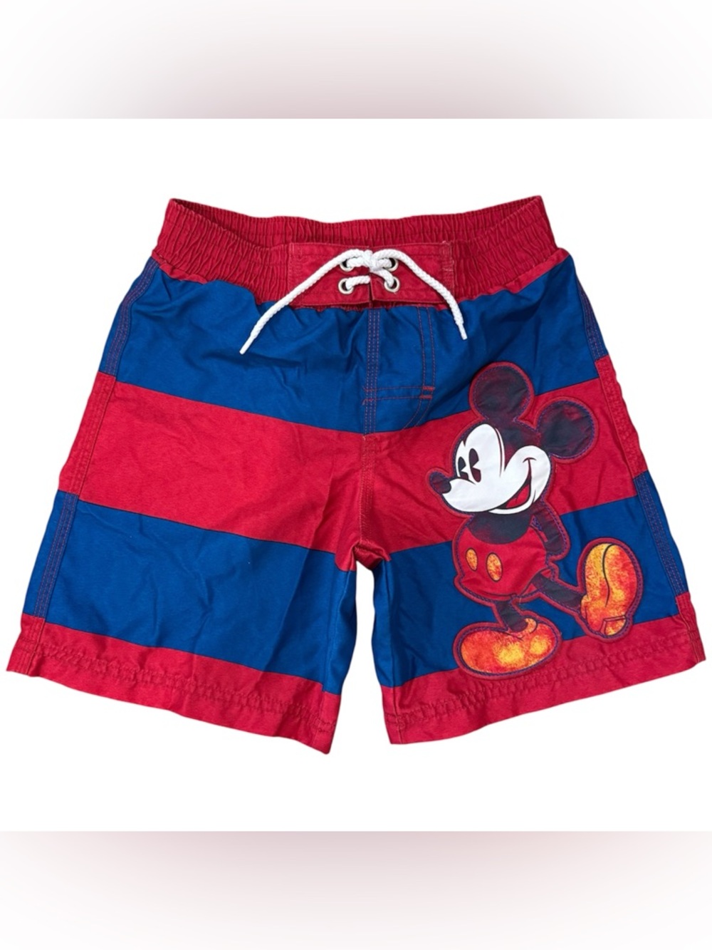 Disney Parks Mickey Mouse Swim Trunks Kids XS Red Blue Striped Retro Shorts